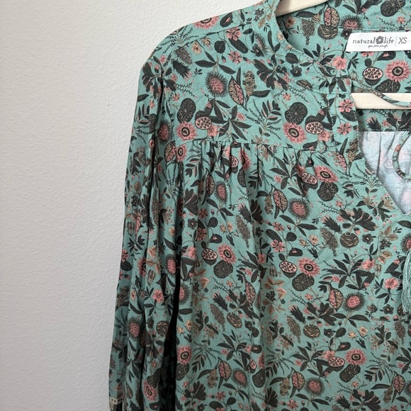 Natural Life Dara V-Neck Tunic Dress Sage & Black Floral Border pattern XS - Picture 7 of 10